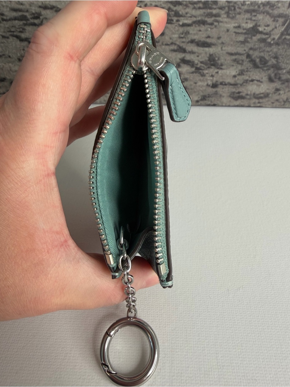 NWT Coach Essential Mini Id Card Case Leather Aquamarine Silver CR550 - Picture 4 of 6